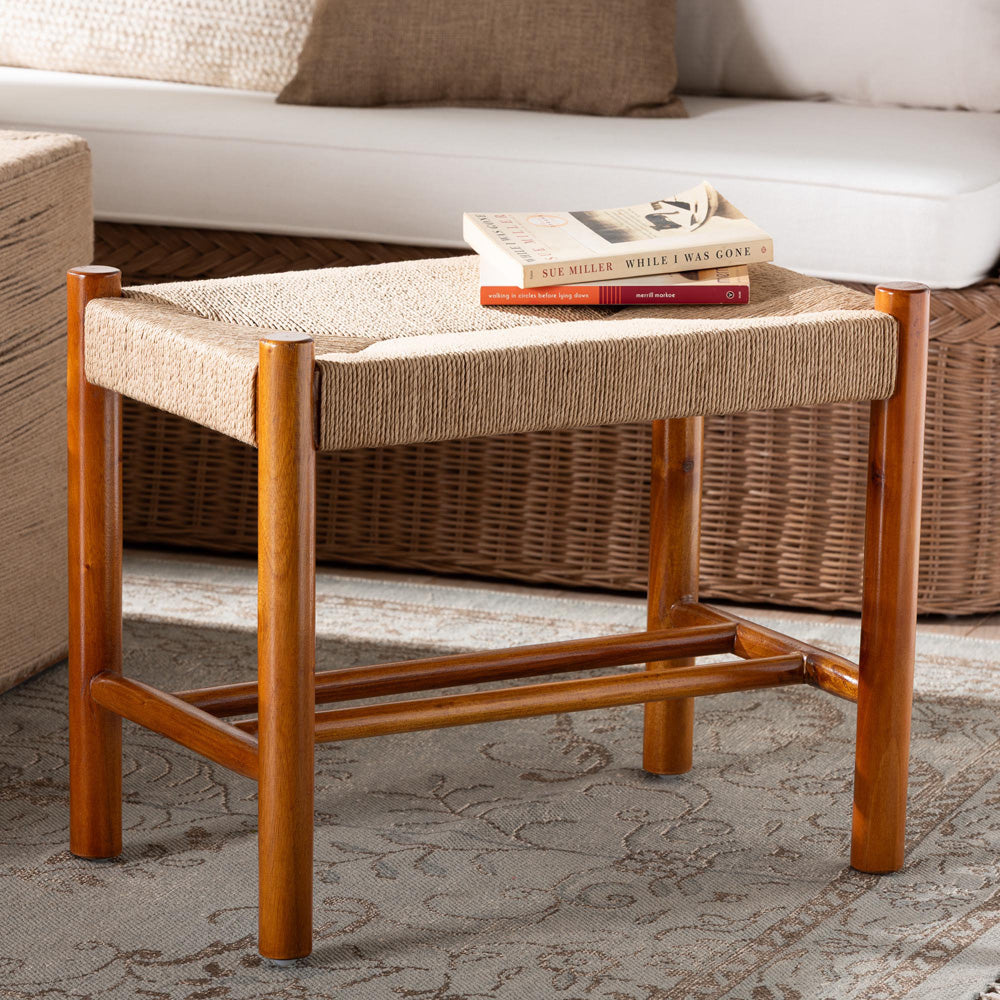 Baxton Studio - Saura Bench in Natural/Oak Brown - SK9149-Oak Woven Seat-Bench view 6