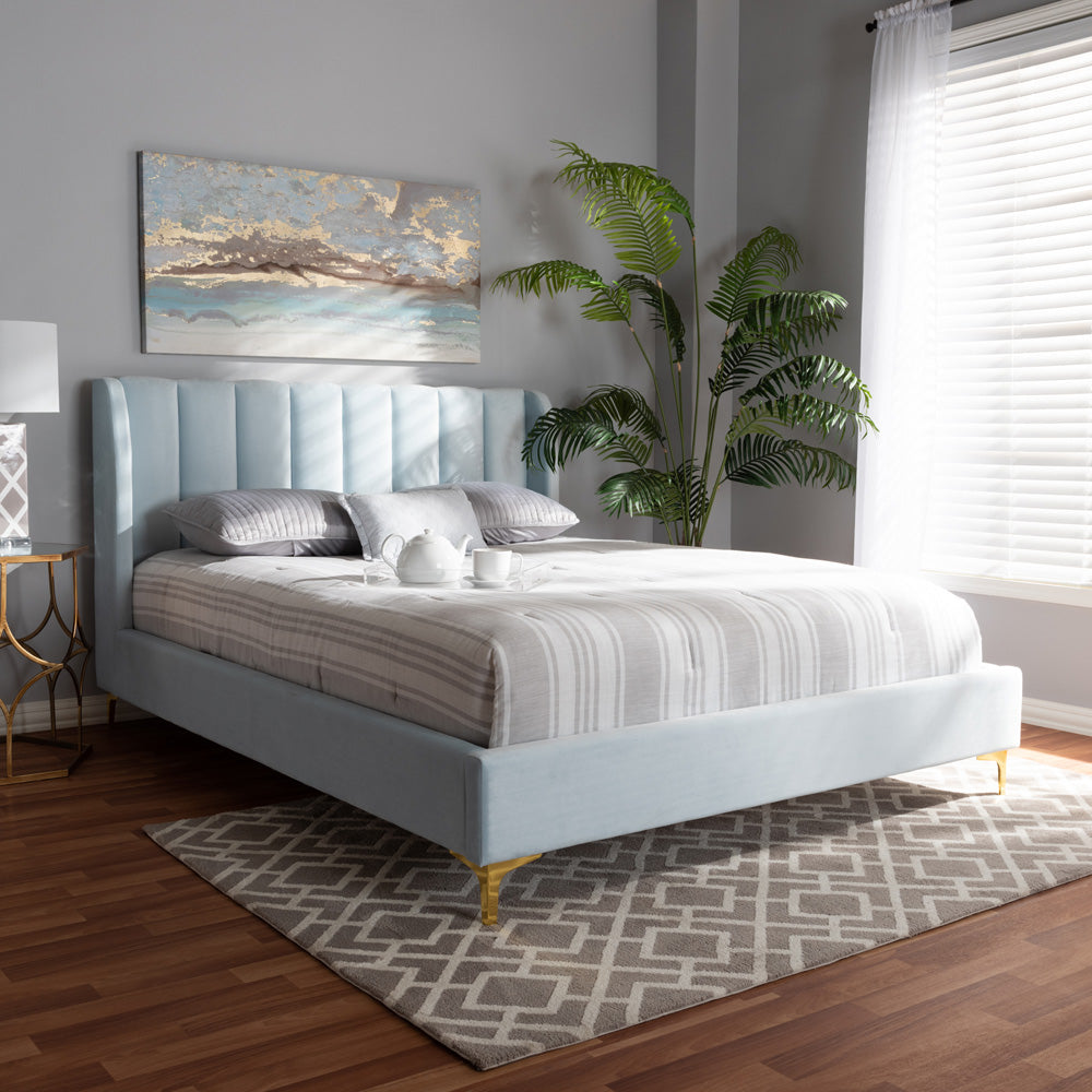 Baxton Studio - Saverio Queen Size Bed in Light Blue - BBT6765-Light Blue-Queen view 7