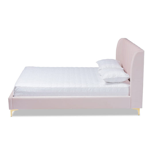 Baxton Studio - Saverio Queen Size Bed in Light Pink - BBT6765-Light Pink-Queen view 2