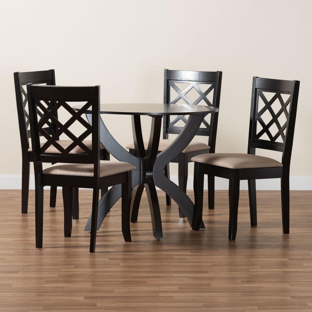 Baxton Studio - Savina Dining Set in Sand/Dark Brown - Savina-Sand/Dark Brown-5PC Dining Set view 9