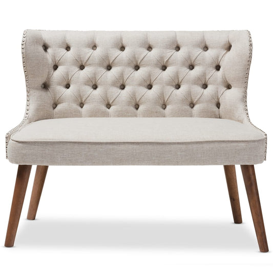 Baxton Studio - Scarlett Loveseat in Light Beige/Walnut Brown - BBT8017-LS-Beige-H1217-3 view 2