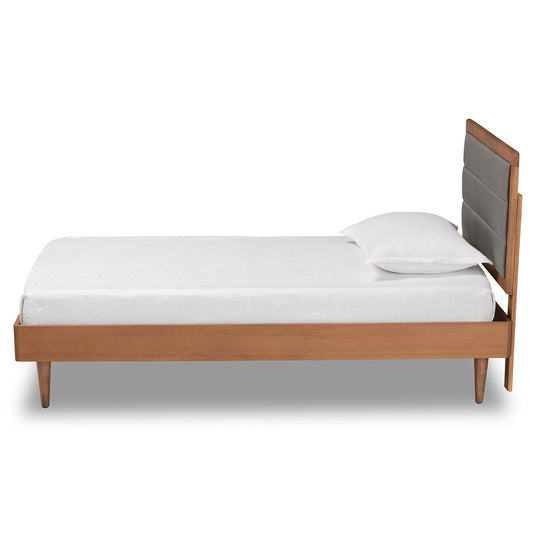 Baxton Studio - Seren Twin Size Bed in Dark Grey/Walnut Brown - Seren-Dark Grey/Walnut-Twin-HB view 2