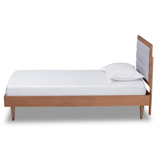 Baxton Studio - Seren Twin Size Bed in Light Grey/Walnut Brown - Seren-Light Grey/Walnut-Twin-HB view 2