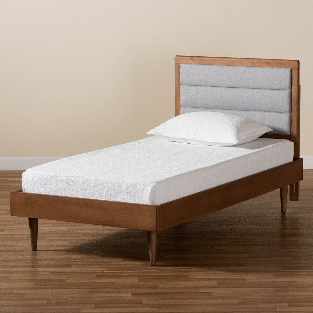 Baxton Studio - Seren Twin Size Bed in Light Grey/Walnut Brown - Seren-Light Grey/Walnut-Twin-HB view 8