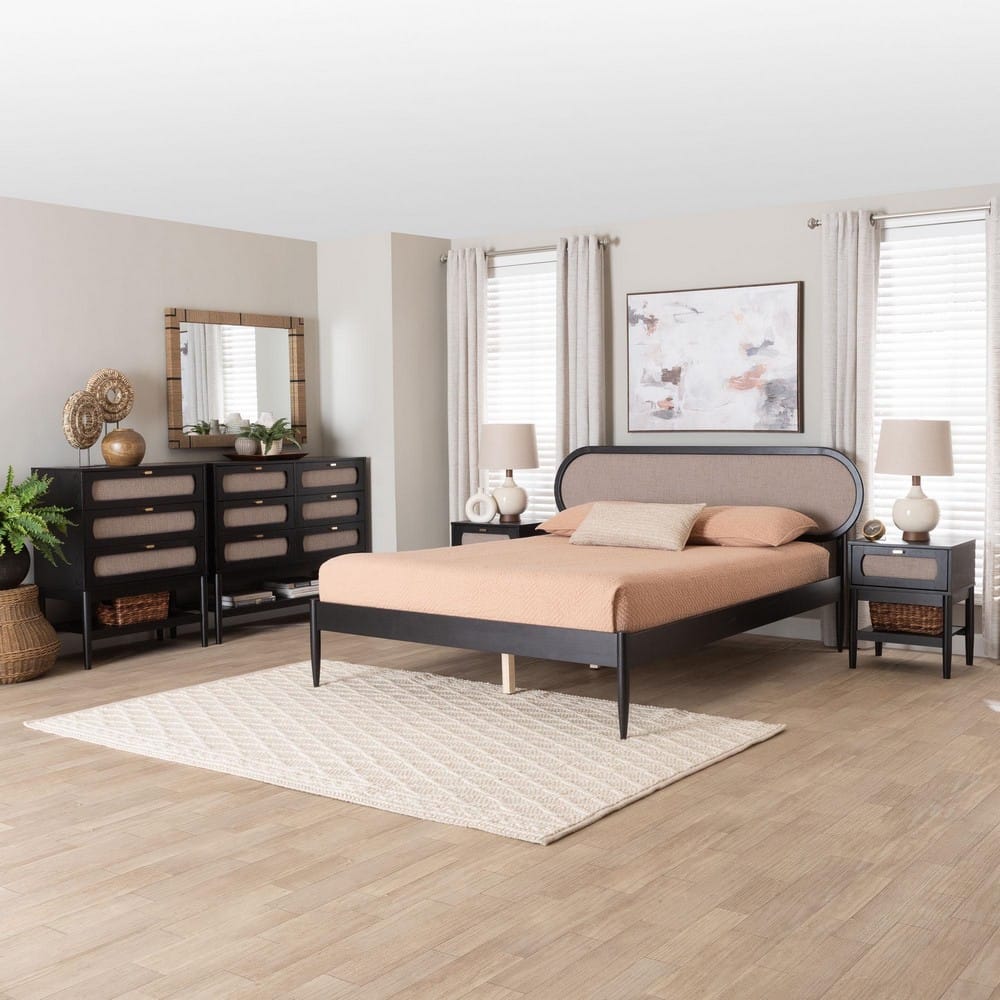 Baxton Studio - Shirin Queen Bedroom Set in Beige/Black - Ivana-Sand Stone/Black-Queen-5PC Bedroom Set view 11