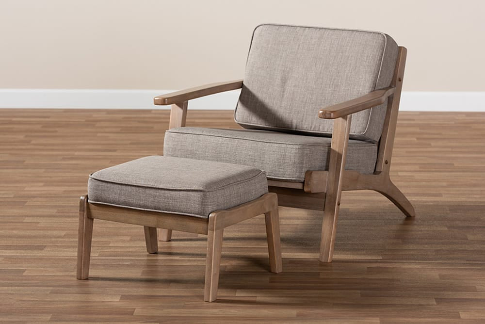 Baxton Studio - Sigrid Chair with Footstool - Sigrid-Light Grey/Antique Oak-2PC Set view 10