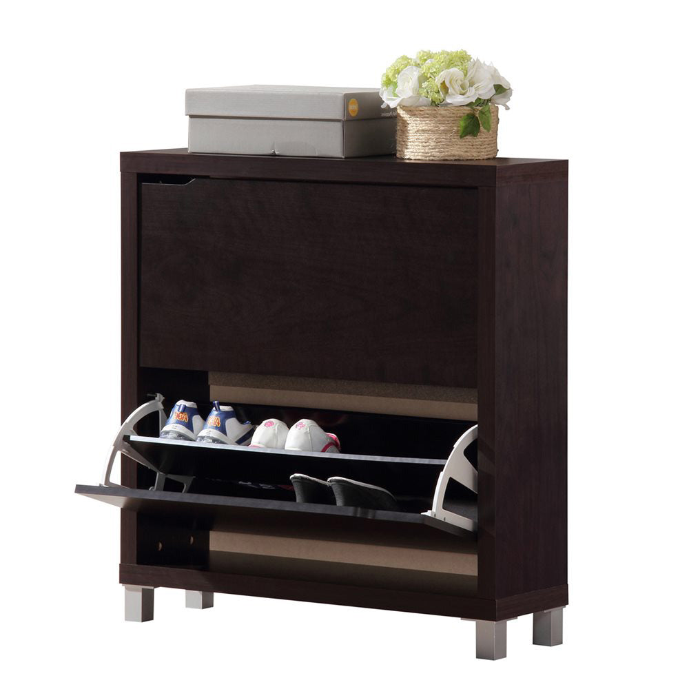 Baxton Studio - Simms Shoe Cabinet in Dark Brown - FP-2OUS-CappuciNo view 1