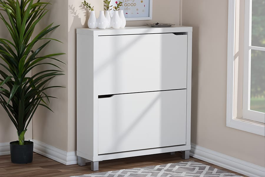 Baxton Studio - Simms Shoe Cabinet in White - FP-2OUS-White view 3