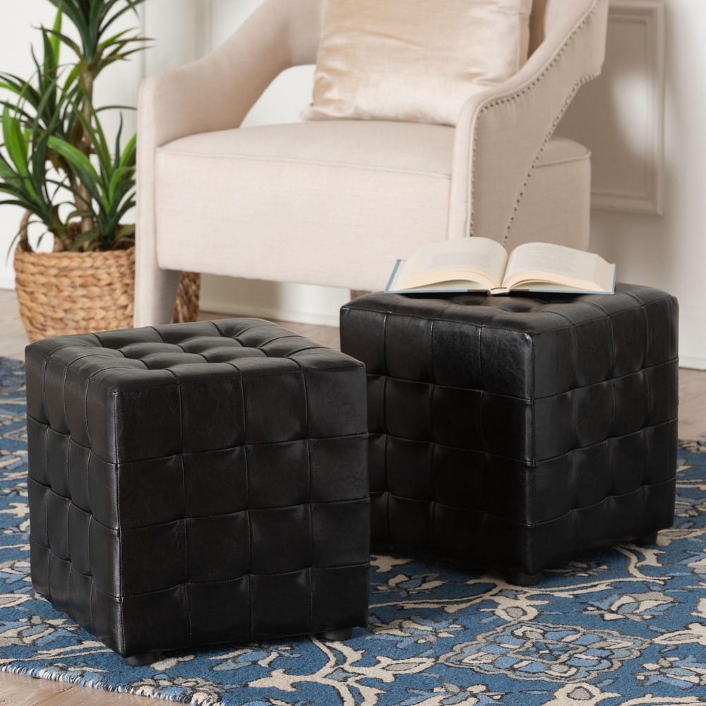 Baxton Studio - Siskal Set of 2 Ottomans in Black - BH-5589-BLACK-OTTO view 4