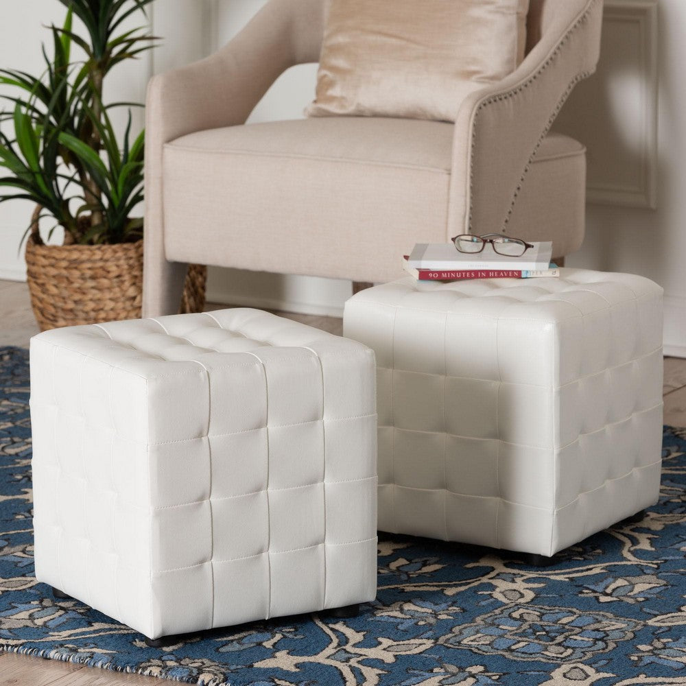 Baxton Studio - Siskal Set of 2 Ottomans in White - BH-5589-WHITE-OTTO view 4