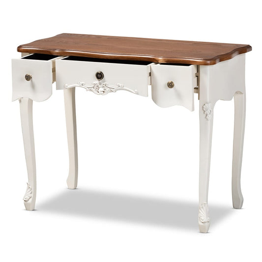 Baxton Studio - Sophie Vanity Table in White/Brown - 132050-White-Console view 2