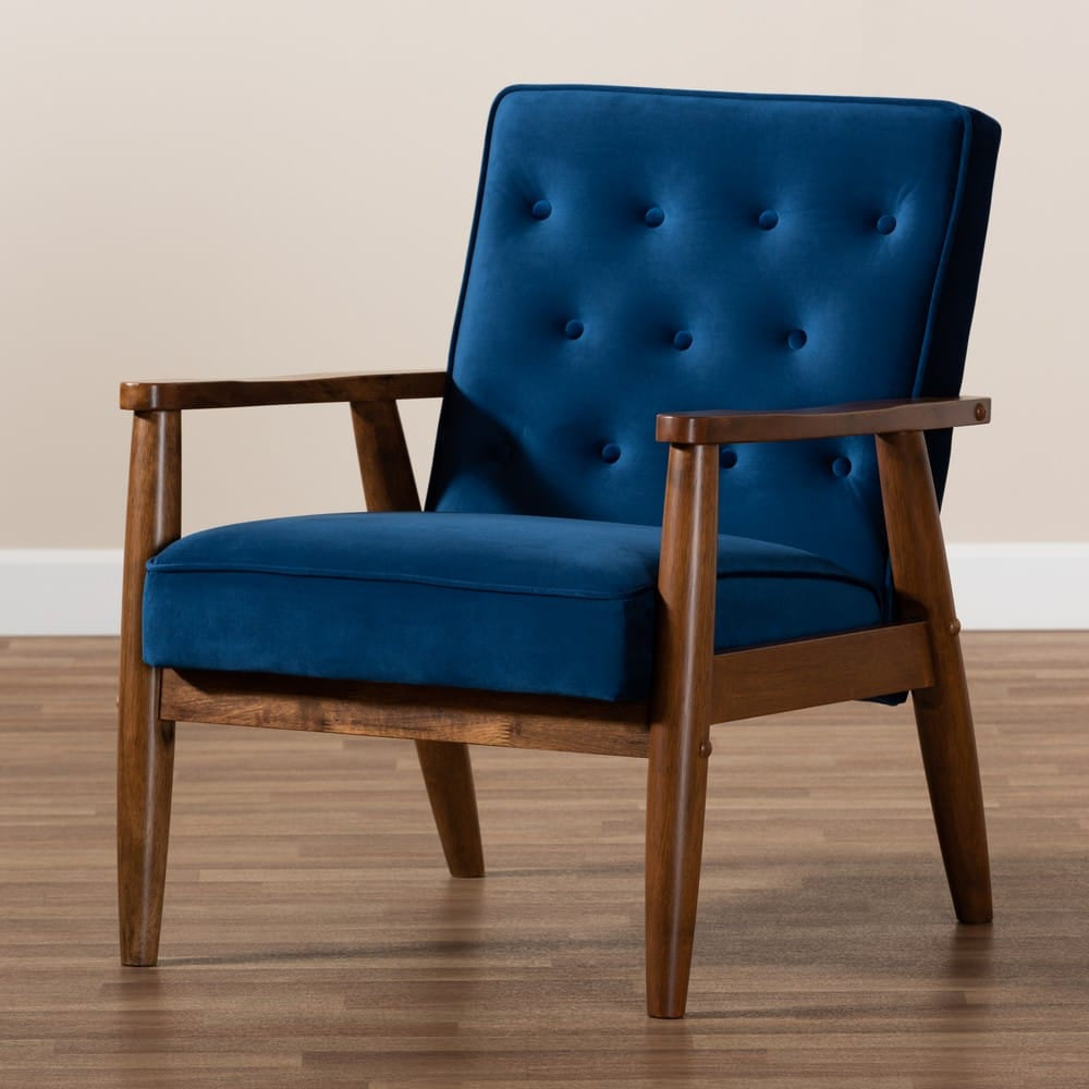 Baxton Studio - Sorrento Chair in Navy Blue/Brown - BBT8013-Navy Velvet/Walnut-CC view 8