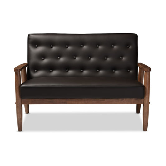 Baxton Studio - Sorrento Loveseat in Dark Brown - BBT8013-Brown Loveseat view 2