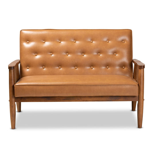 Baxton Studio - Sorrento Loveseat in Tan/walnut brown - BBT8013-Tan Loveseat view 2