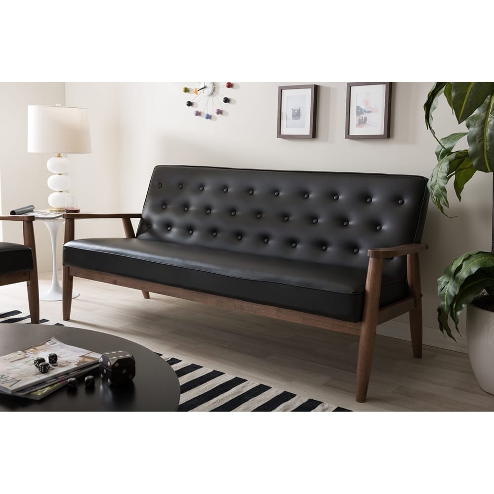 Baxton Studio - Sorrento Sofa in Black - BBT8013-Black Sofa view 5