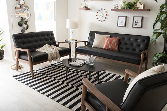 Baxton Studio - Sorrento Sofa Set in Black - BBT8013-Black 3PC Set view 2