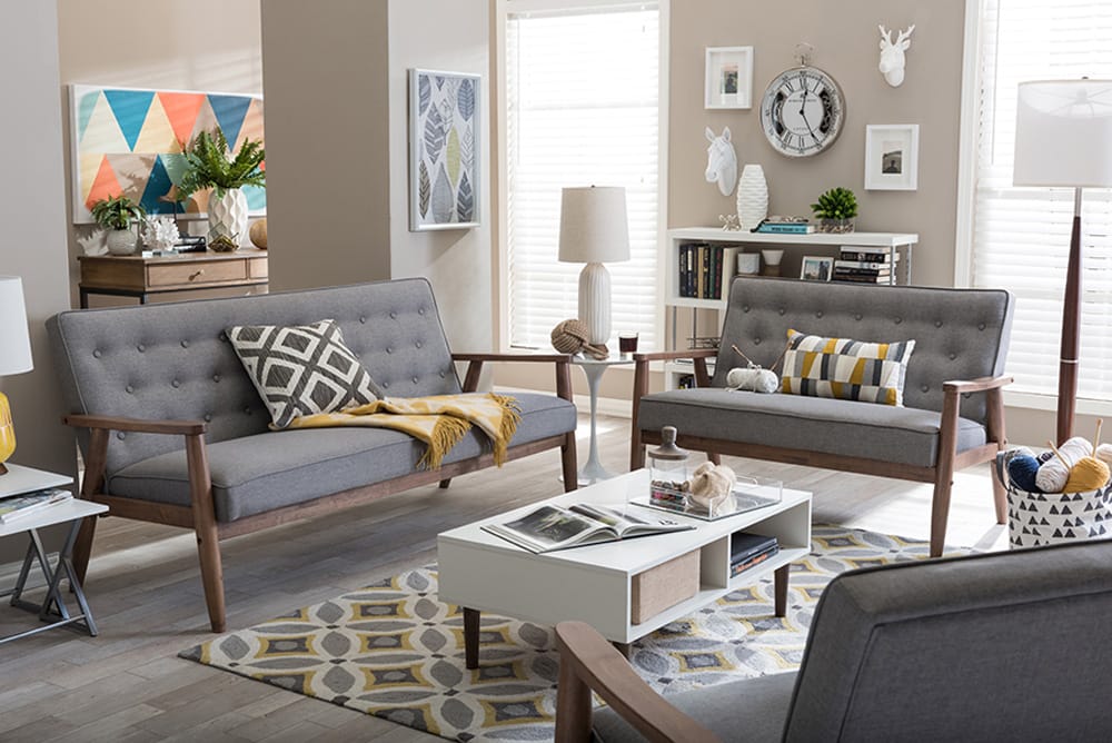 Baxton Studio - Sorrento Sofa Set in Grey - BBT8013-Grey 3PC Set view 2