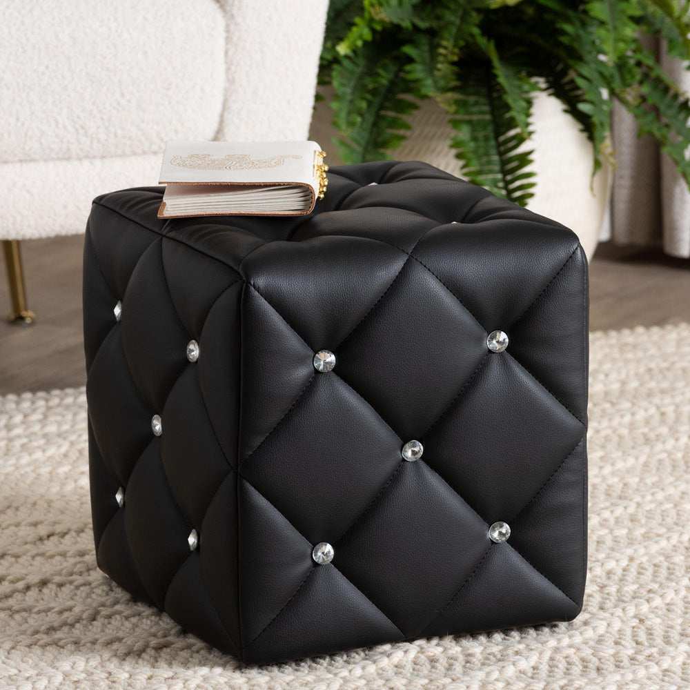 Baxton Studio - Stacey Ottoman in Black - 1710-Black view 6