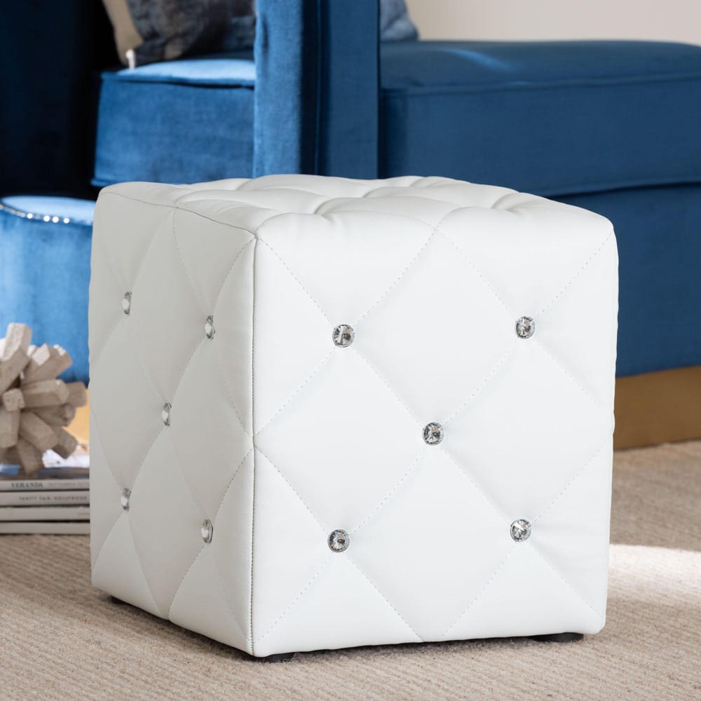 Baxton Studio - Stacey Ottoman in White - 1710-White view 6