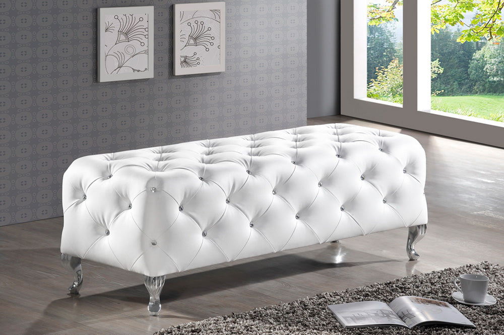 Baxton Studio - Stella Bench in White - BBT5119-White-Bench view 2