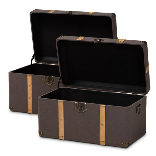 Baxton Studio - Stephen Set of 2 Storage Trunks in Dark Brown/Oak Brown - R87R537-2PC Ottoman Set view 2