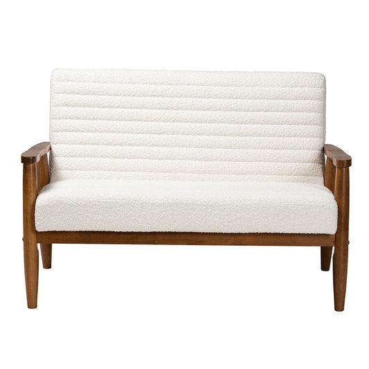Baxton Studio - Stratton Loveseat in White/Walnut Brown - BBT8013.16-Maya-Cream/Walnut-LS view 2