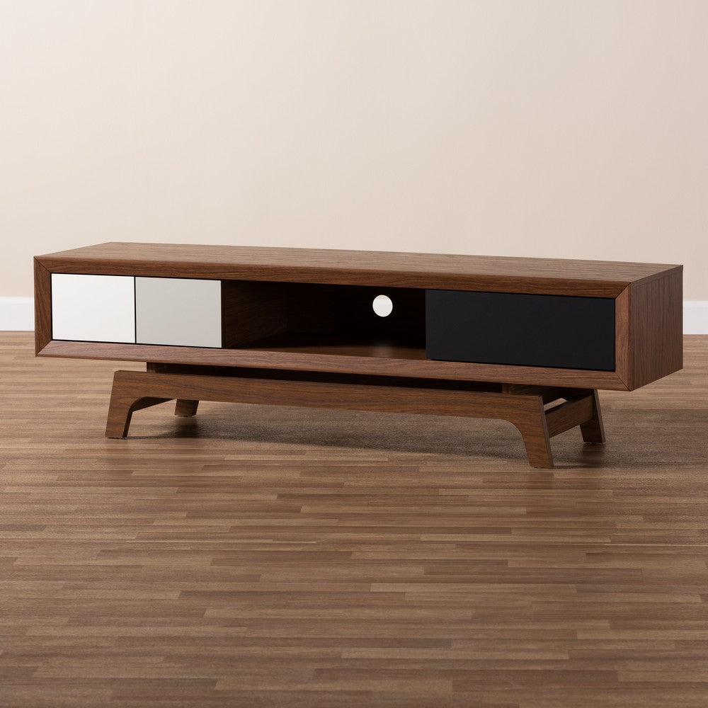 Baxton Studio - Svante TV Stand in Walnut/White/Gray - WI1701-Walnut/White/Grey-TV view 8