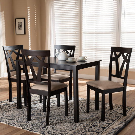 Baxton Studio - Sylvia Dining Set in Table: Espresso Brown; Chairs: Sand/Espresso Brown - RH146C-Dark Brown/Sand Dining Set view 2