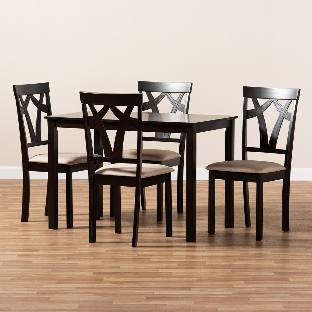 Baxton Studio - Sylvia Dining Set in Table: Espresso Brown; Chairs: Sand/Espresso Brown - RH146C-Dark Brown/Sand Dining Set view 3