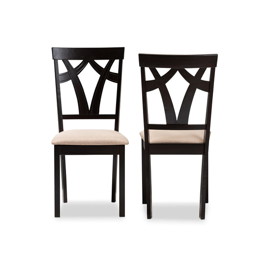 Baxton Studio - Sylvia Set of 2 Dining Chairs in Sand/Espresso Brown - RH146C-Dark Brown/Sand-DC view 2
