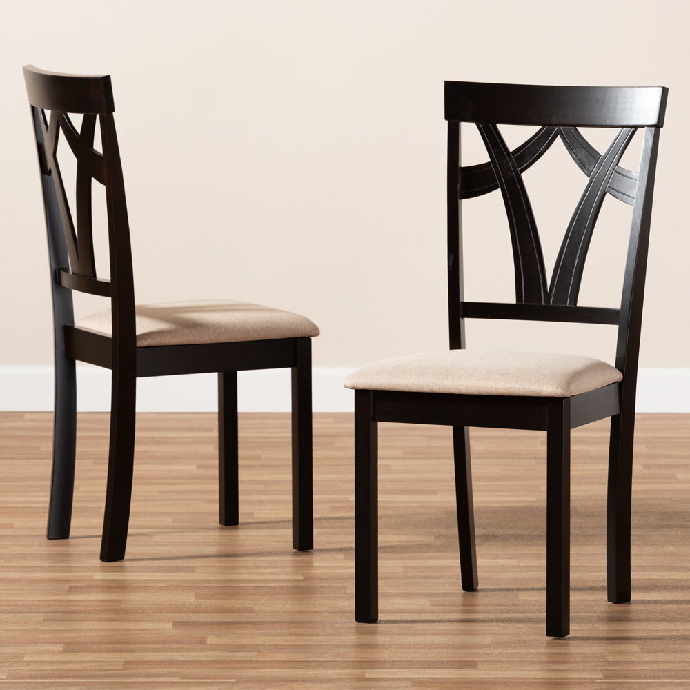 Baxton Studio - Sylvia Set of 2 Dining Chairs in Sand/Espresso Brown - RH146C-Dark Brown/Sand-DC view 6
