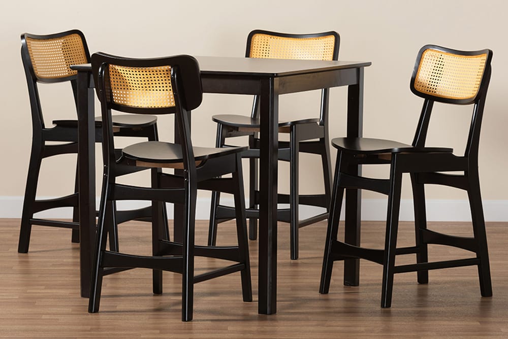 Baxton Studio - Tafari Pub Set - RH254P-Natural Rattan/Dark Brown-5PC Pub Set view 9