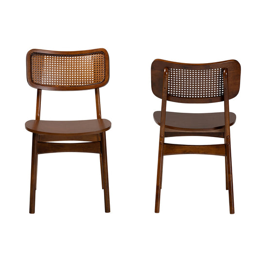 Baxton Studio - Tafari Set of 2 Dining Chairs in Walnut Brown/Light Brown - RH254C-Walnut Rattan/Walnut Bent Seat-DC-2PK view 2