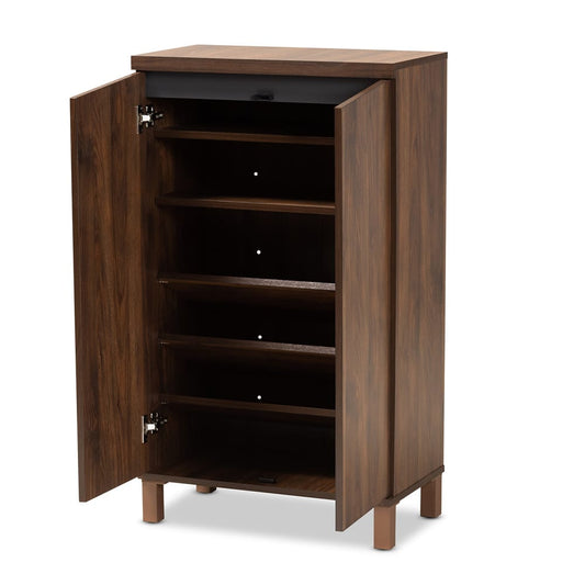 Baxton Studio - Talon Shoe Cabinet in Walnut Brown/Dark Grey - SESC70210WI-Columbia/Dark Grey-Shoe Cabinet view 2