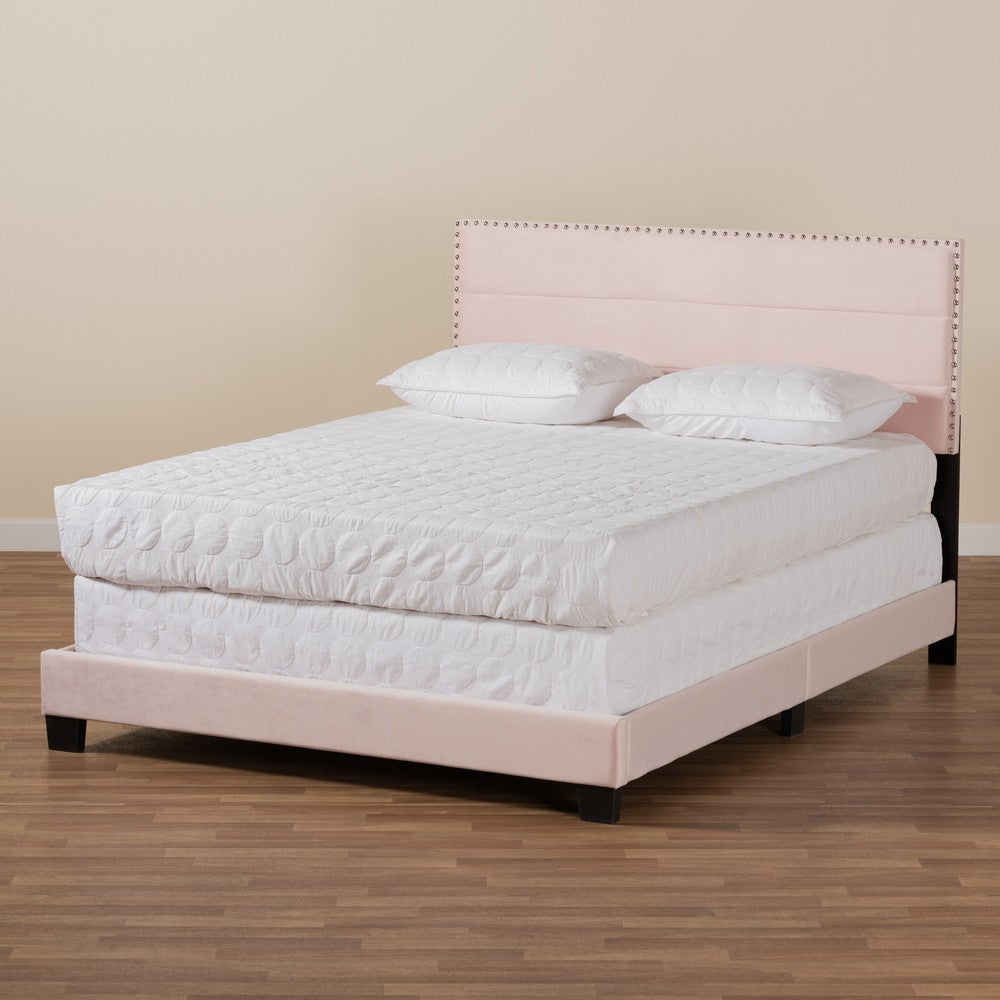 Baxton Studio - Tamira Full Size Bed in Light Pink/Black - CF9210E-Light Pink Velvet-Full view 7