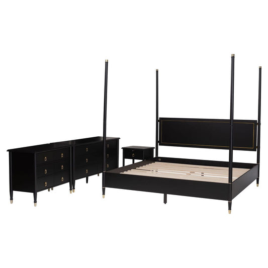 Baxton Studio - Tamra King Bedroom Set in Black - SW8650-Black-4PC King Poster Bedroom Set view 2