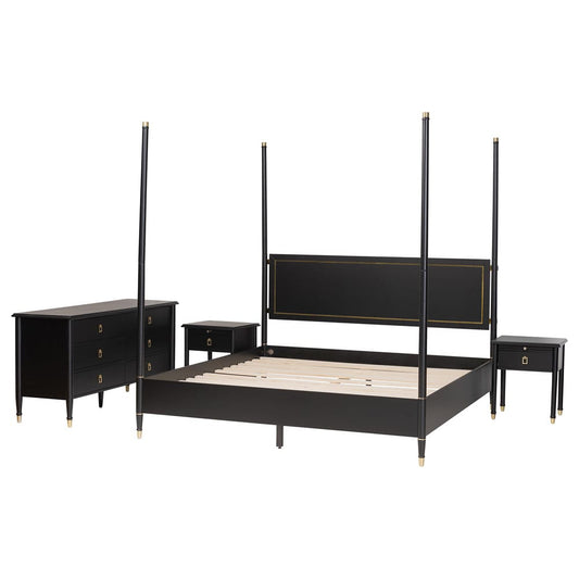 Baxton Studio - Tamra King Bedroom Set in Black - Tamra-Black-4PC King Poster Bedroom Set view 2