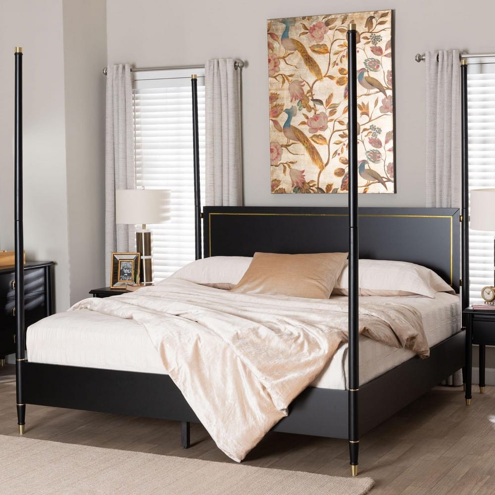 Baxton Studio - Tamra King Size Bed in Black - SW8650-Black-King Poster Bed view 7