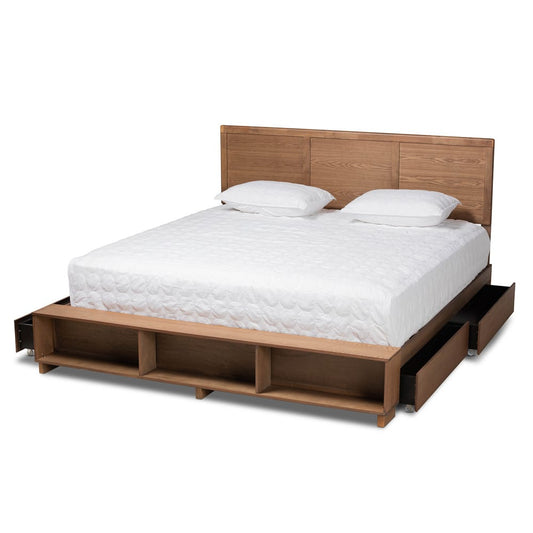 Baxton Studio - Tamsin King Size Bed in Ash Walnut - Tamsin-Ash Walnut-King view 2