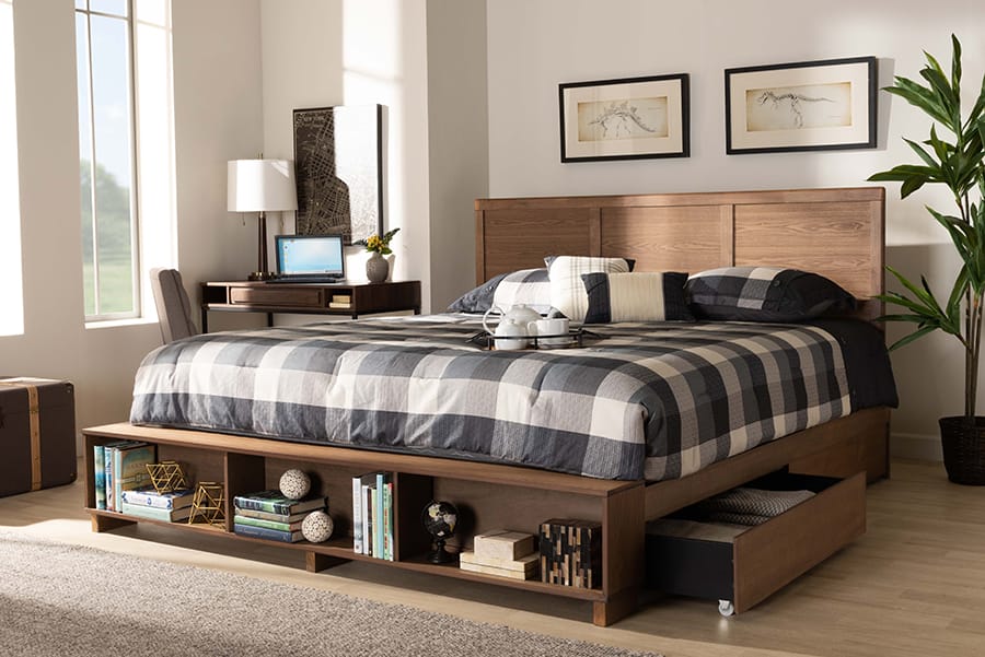 Baxton Studio - Tamsin King Size Bed in Ash Walnut - Tamsin-Ash Walnut-King view 10