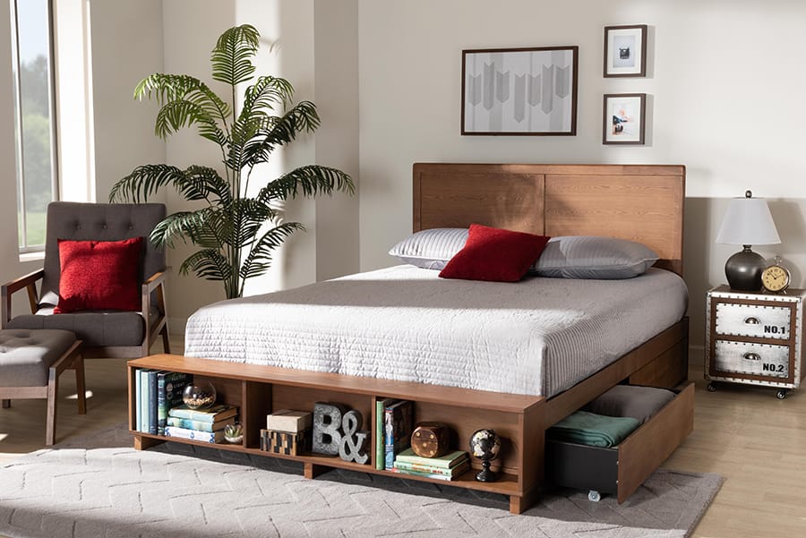 Baxton Studio - Tamsin Queen Size Bed in Ash Walnut - Tamsin-Ash Walnut-Queen view 10