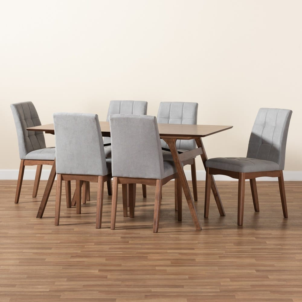 Baxton Studio - Tara Dining Set in Light Grey/Walnut Brown/Black - RDC714-Light Grey/Walnut-7PC Dining Set view 8