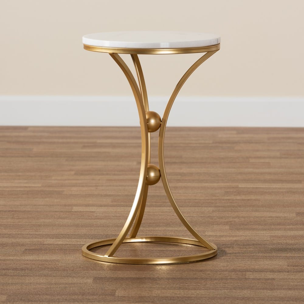 Baxton Studio - Tarmon End Table in White/Gold - H01-100353-Metal/Marble Side Table view 7