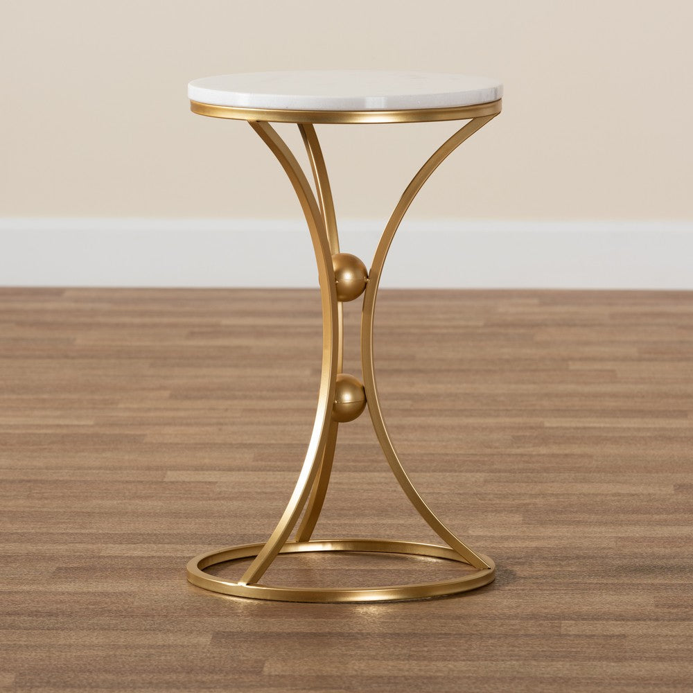 Baxton Studio - Tarmon End Table in White/Gold - H01-100353-Metal/Marble Side Table view 7