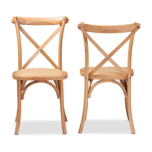Baxton Studio - Tartan Set of 2 Dining Chairs in Natural Brown - FC02-Natural Wood-Beechwood/Rattan-DC view 2