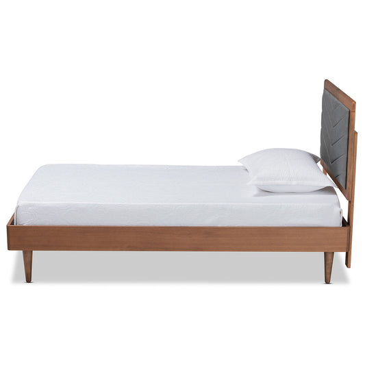 Baxton Studio - Tasha Twin Size Bed in Dark Grey/Walnut Brown - Tasha-Dark Grey/Walnut-Twin view 2