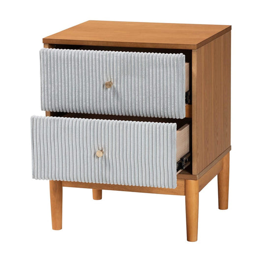 Baxton Studio - Taylin Nightstand in Grey/Oak Brown - MG9012-Grey-HC1315-16/NT-Oak-2DW-NS view 2
