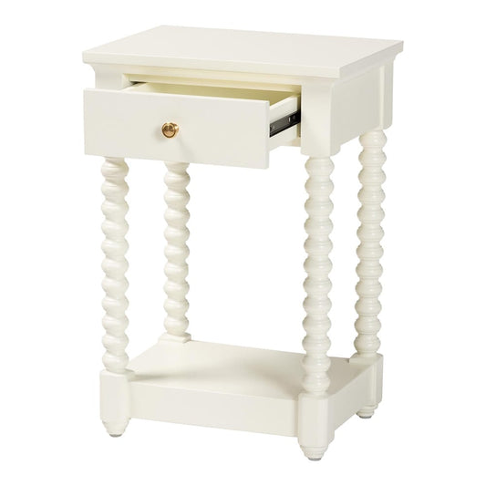 Baxton Studio - Terentia Nightstand in White - KL-1757-1 DRW-White/Wooden-NS view 2