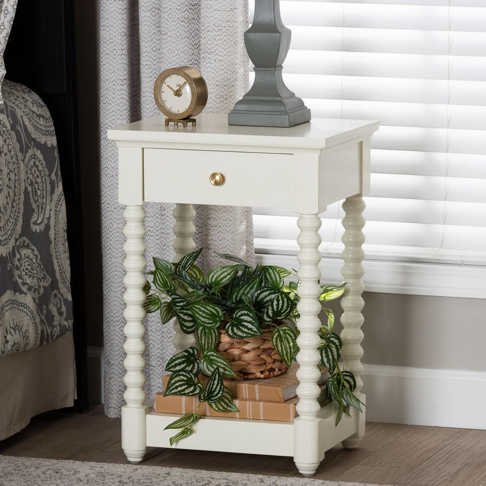 Baxton Studio - Terentia Nightstand in White - KL-1757-1 DRW-White/Wooden-NS view 9