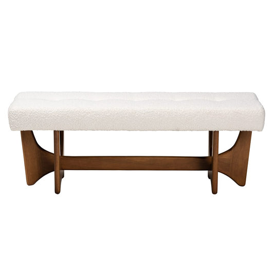 Baxton Studio - Theo Dining Bench in White/Walnut Brown - BBT5368-Cream/Walnut-Bench view 2